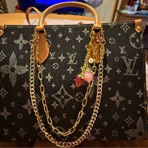 Handbag Gold Chains with Pink Resin Link Chain and Strawberry Charms Keychain